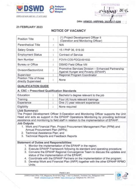 hrmdd field office 8|WE ARE HIRING: (4) Project .